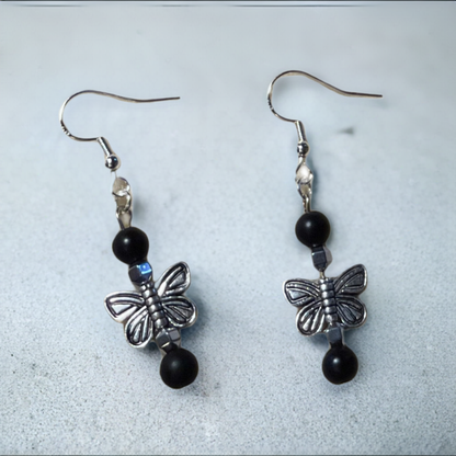 Butterfly and Black Onyx earrings