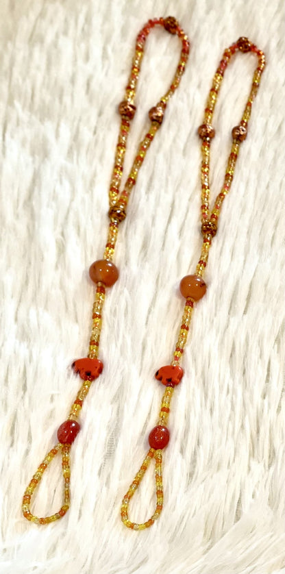 Handmade Jewelry for your feet barefoot sandals orange seed beads and lava rocks  - E-monaejewels "LLC"