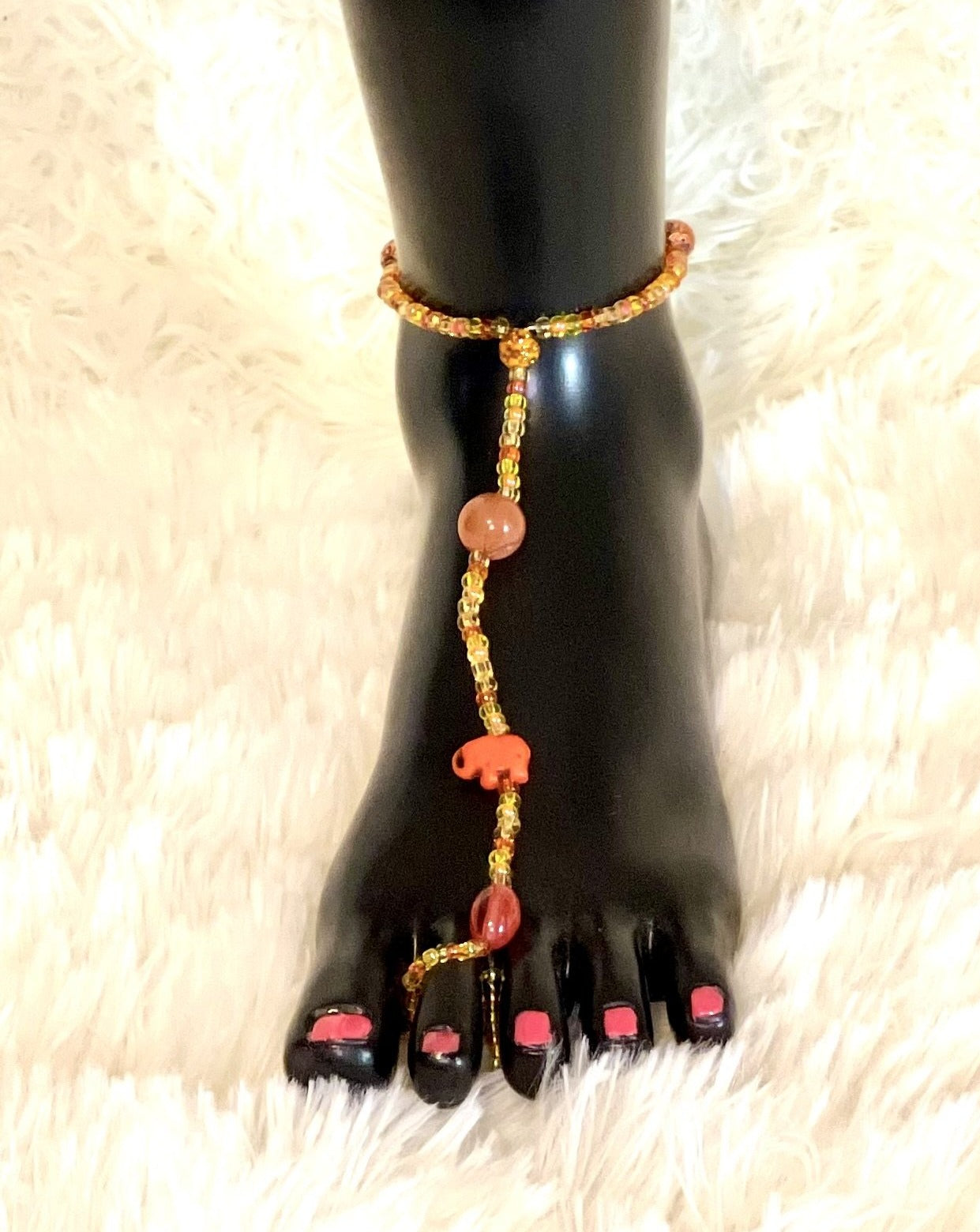 Handmade Jewelry for your feet barefoot sandals orange seed beads and lava rock - E-monaejewels "LLC"
